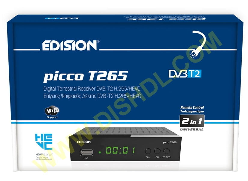 Edision Picco T265 PRO - DVB-T2/C - H265 - HEVC - 10 BIT - 5V - Convient  également